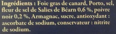 Lista de ingredientes del producto Foie gras de canard entier du Sud-Ouest Reflets de France,  Carrefour 300 g 7 personnes