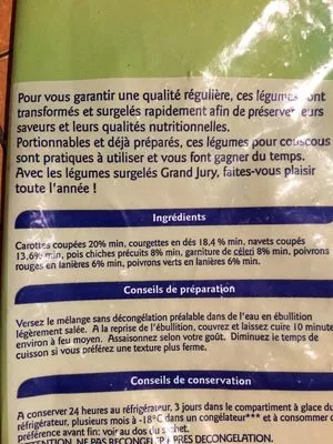 Lista de ingredientes del producto Légumes pour couscous surgelés Grand Jury 1 kg