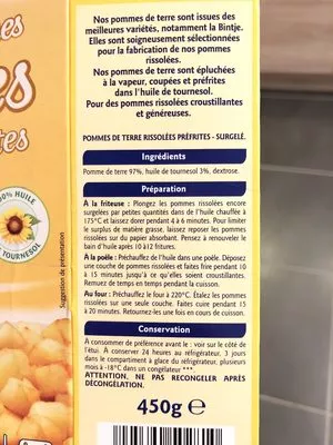 Lista de ingredientes del producto Pommes Rissolees Grand jury,  Carrefour 450 g