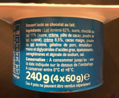 Lista de ingredientes del producto Mousse chocolat Carrefour 