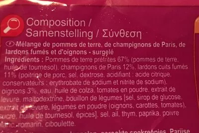 Lista de ingredientes del producto Poêlée Paysanne Carrefour 900 g