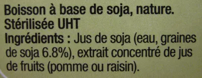 Lista de ingredientes del producto Soja, Boisson soja nature Agir Carrefour nutrition, Groupe Carrefour 1 litre