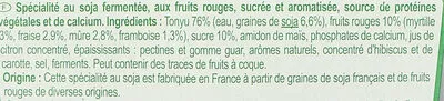 Lista de ingredientes del producto Soja fruits rouges Carrefour 400 g (4 x 100 g)