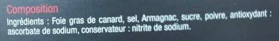 Lista de ingredientes del producto Foie gras de canard entier du Sud-Ouest Carrefour Sélection, Carrefour 80 g