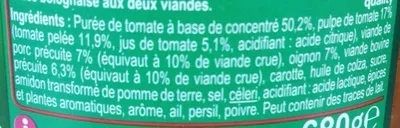 Lista de ingredientes del producto Bolognaise Carrefour 680 g