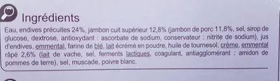 Lista de ingredientes del producto Endives au jambon Carrefour 750 g