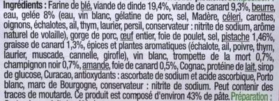 Lista de ingredientes del producto Pâté En Croûte De Canard Pistaché Chez carrefour selectionne par nos bouchers 260 g