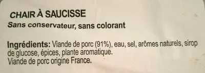 Lista de ingredientes del producto Chair à Saucisse Carrefour 250 g