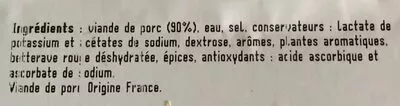 Lista de ingredientes del producto Farce à légumes pur porc Auchan 500 g