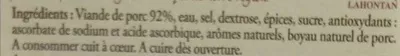 Lista de ingredientes del producto Saucisse de Toulouse traditionnelle Reflets de France 500 g