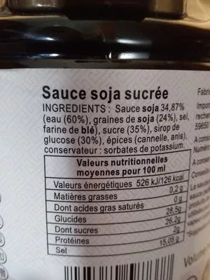 Lista de ingredientes del producto Sauce soja sucrée  