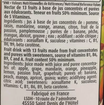 Lista de ingredientes del producto Nectar de 13 fruits Helior 1 l