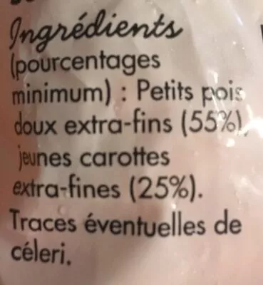 Lista de ingredientes del producto Petits Pois doux et Jeunes Carottes  