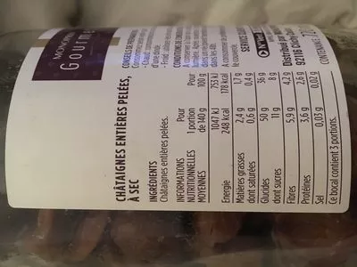 Lista de ingredientes del producto Marrons entiers pelés au feu, sous vide Monoprix Gourmet 420 g