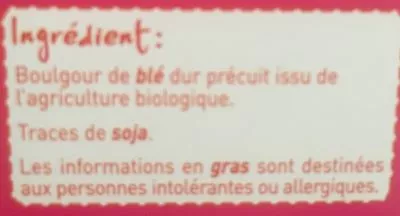 Lista de ingredientes del producto Boulgour Monoprix Bio, Monoprix 500 g