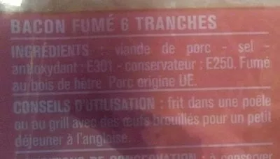 Lista de ingredientes del producto Bacon fumé à l'anglaise Monoprix 150 g