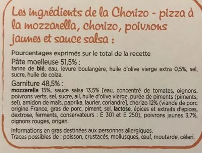 Lista de ingredientes del producto CroustiMoelleuse Extreme Chorizo Marie 530 g