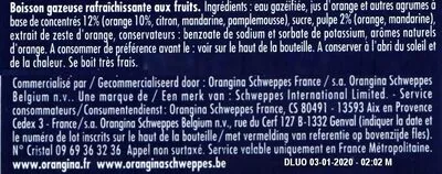 Lista de ingredientes del producto Orangina et sa pulpe. Orangina, Schweppes 50 cl