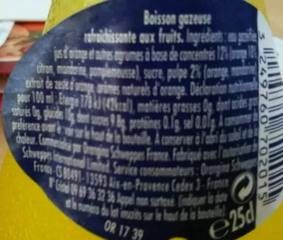 Lista de ingredientes del producto Orangina Orangina 25cl