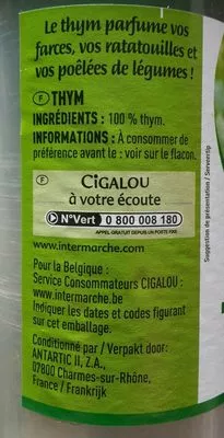 Lista de ingredientes del producto Thym en poudre Cigalou 35 g