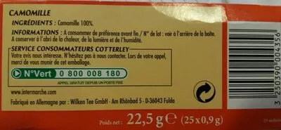 Lista de ingredientes del producto Cotterley Camomille 5S Cotterley, Intermarché 25 sachets