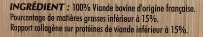 Lista de ingredientes del producto Pur Bœuf 15% mat. gr. Jean Rozé 1 kg