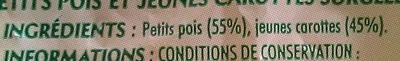 Lista de ingredientes del producto Petits Pois et Jeunes Carottes, très fins Saint Eloi 1 Kg