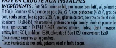 Lista de ingredientes del producto Pâté en croûte Cocktail pistaches Monique Ranou 450 g