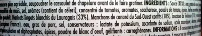 Lista de ingredientes del producto Cassoulet au confit de canard du Sud-Ouest Itinéraire des Saveurs, Sélection Intermarché, Les Mousquetaires 420 g