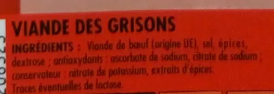 Lista de ingredientes del producto Viande des Grisons Itinéraire des Saveurs 100 g