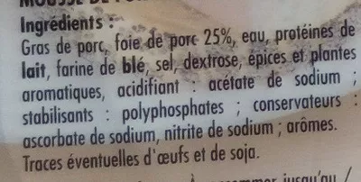 Lista de ingredientes del producto Mousse de foie qualité supérieure Monique Ranou 180 g 