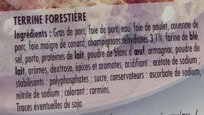 Lista de ingredientes del producto Terrine Forestière Monique Ranou 180 g