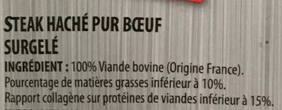 Lista de ingredientes del producto Steak haché 10% mat. gr. Jean Rozé 1kg