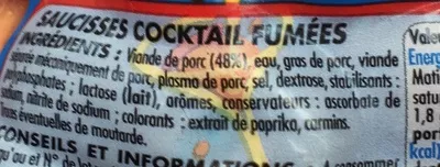 Lista de ingredientes del producto Saucisses Cocktail fumées Netto 400 g