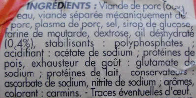 Lista de ingredientes del producto Saucisson cuit à l'ail goût fumé Netto, Les Mousquetaires 400 g