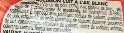 Lista de ingredientes del producto Saucisson cuit à l'ail blanc Netto 400 g