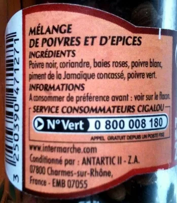 Lista de ingredientes del producto Mélange 5 Baies Intermarché, Sélection Intermarché, CIGALOU 24 g