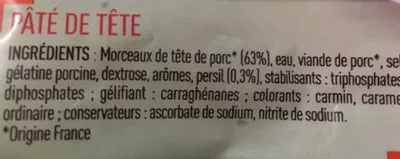 Lista de ingredientes del producto Pâté de tête Netto 