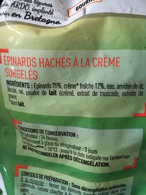 Lista de ingredientes del producto Épinards Hachés à la Crème Surgelés Netto 