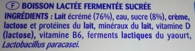 Lista de ingredientes del producto L.actiPause, Nature Sucré (x 6) Páturages, Sélection des Mousquetaires, Les Mousquetaires 6 x 100 g