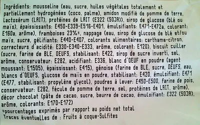 Lista de ingredientes del producto Framboisier X 2 Intermarche 200 g