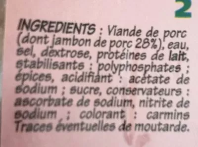 Lista de ingredientes del producto Roulade au jambon (2 x 7 tranches) Sans marque, Monique Ranou 250 g