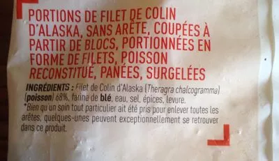 Lista de ingredientes del producto Portions de Colin Alaska Panées Netto 800 g e