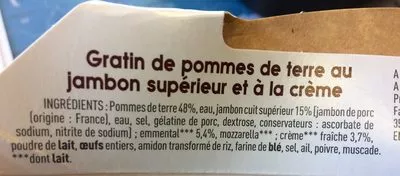 Lista de ingredientes del producto Gratin Dauphinois au Jambon Monique Ranou 300 g