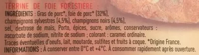 Lista de ingredientes del producto Terrine Forestière aux champignons Netto 200 g