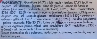 Lista de ingredientes del producto 2 Quiches Lorraine Netto 280 g (2 * 140 g)