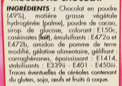 Lista de ingredientes del producto Préparation pour Mousse au Chocolat Netto 190 g