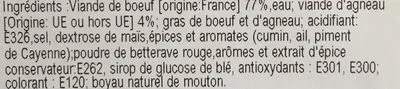 Lista de ingredientes del producto 6 Merguez Véritables Netto, Les Mousquetaires 300 g 