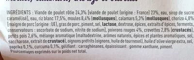 Lista de ingredientes del producto PaëllaPoulet & fruits de mer Monique Ranou 1000 g