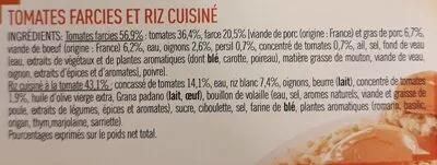 Lista de ingredientes del producto Tomates farcies Riz à la tomate Netto 390 g